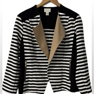 NWOT Chico's Striped Black and White Blazer with Tan Lining